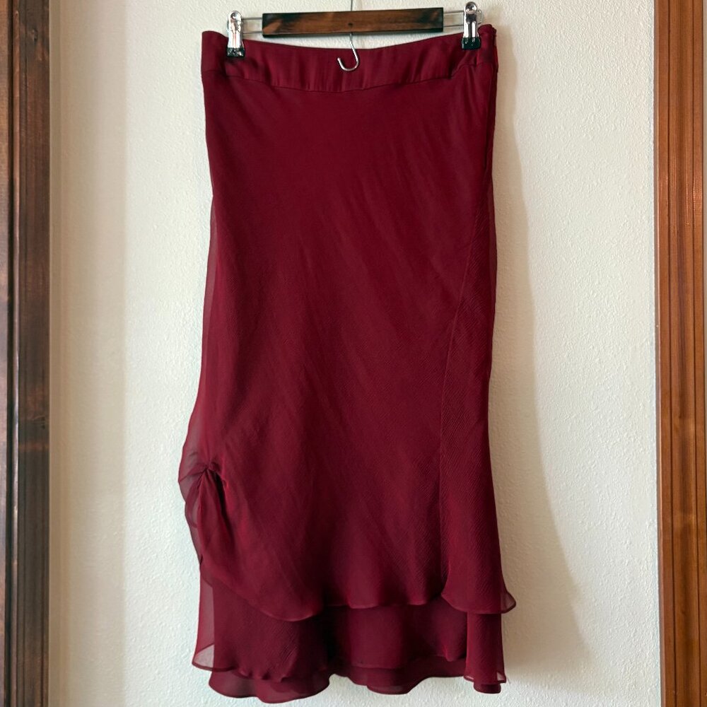 EUC 100% Silk Carmen Marc Valvo Layered Tiered Skirt Flowy Silhouette Size 8